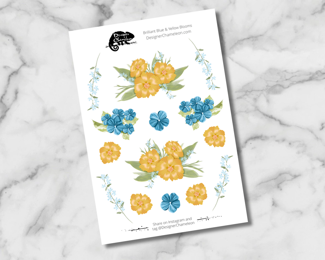 Brilliant Blue & Yellow Blooms Sticker Set