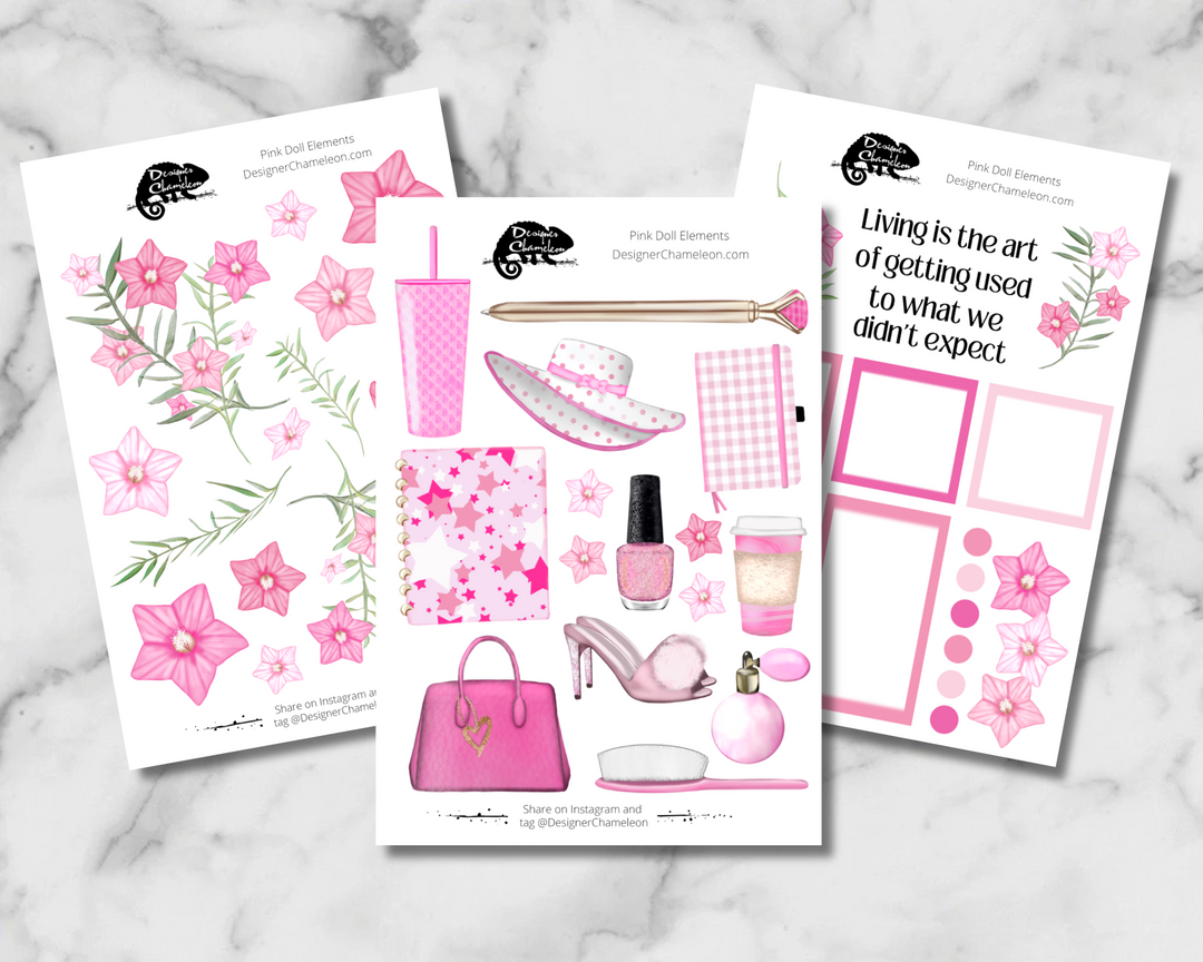 Pink Doll Elements Stickers
