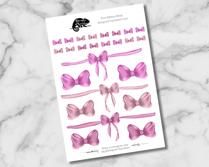 Pink Ribbon Bows Sticker Set