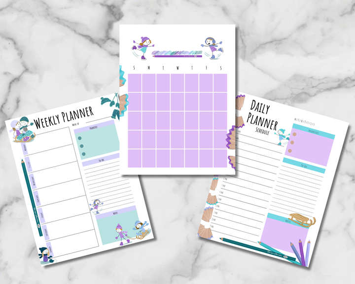 Snow Day Pencil Pals Planner Inserts