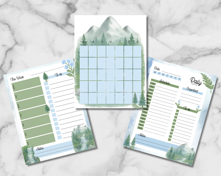 Mountains and Waterfalls Planner Inserts
