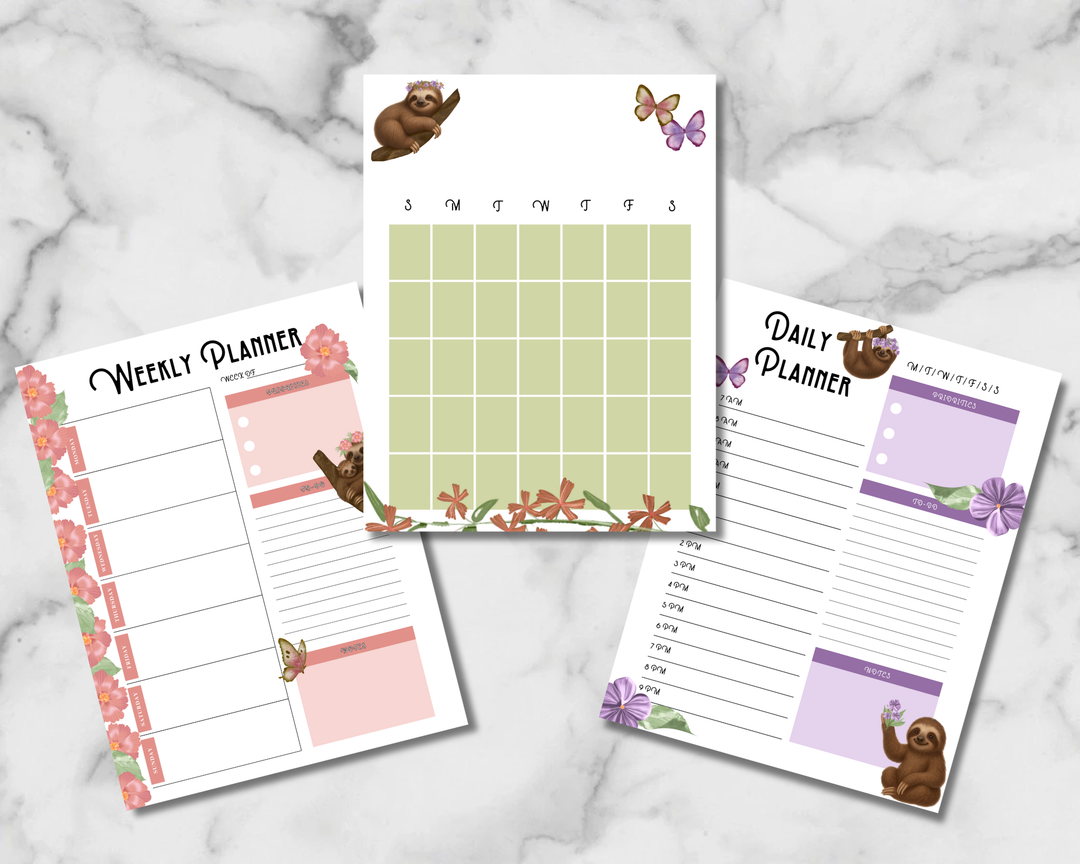 Sweet Sloths Planner Inserts