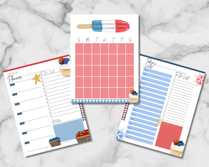 Red White and Blueberries Planner Inserts