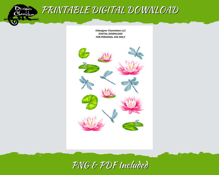DIGITAL Dragonflies & Water Lilies Sticker Collection