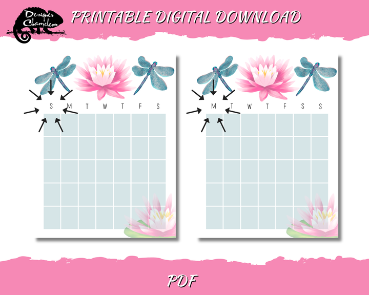 DIGITAL Dragonfly and Water Lilly Planner Inserts