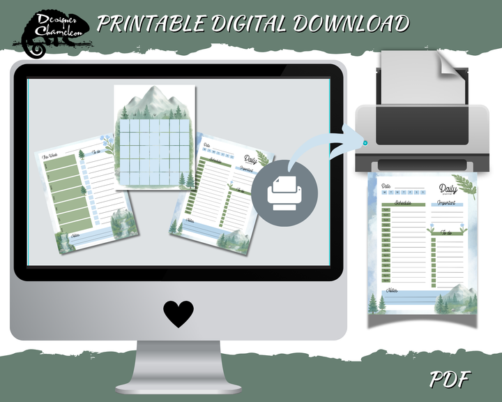 DIGITAL Mountains and Waterfalls Planner Inserts