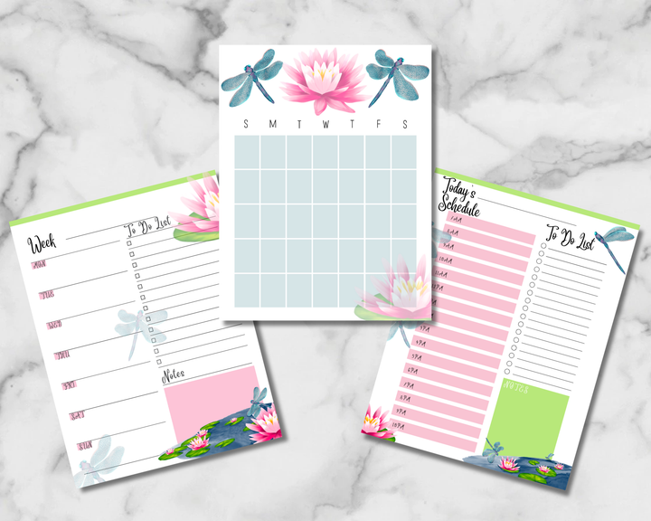 Dragonfly and Water Lilly Planner Inserts