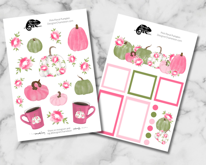 Pink Floral Pumpkin Sticker Set