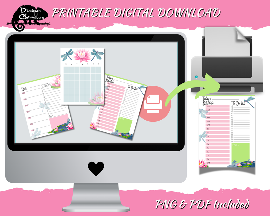 DIGITAL Dragonfly and Water Lilly Planner Inserts