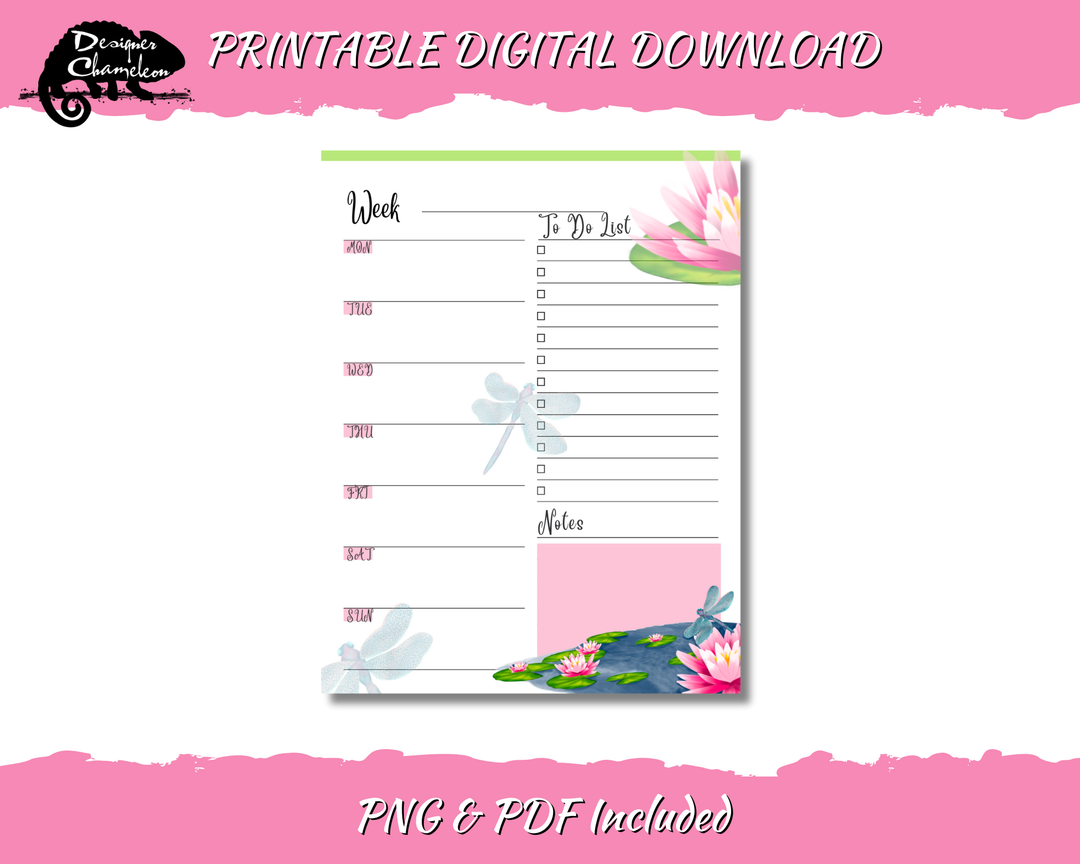 DIGITAL Dragonfly and Water Lilly Planner Inserts