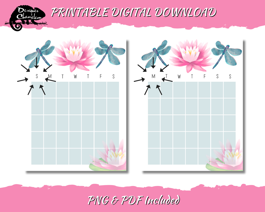 DIGITAL Dragonfly and Water Lilly Planner Inserts