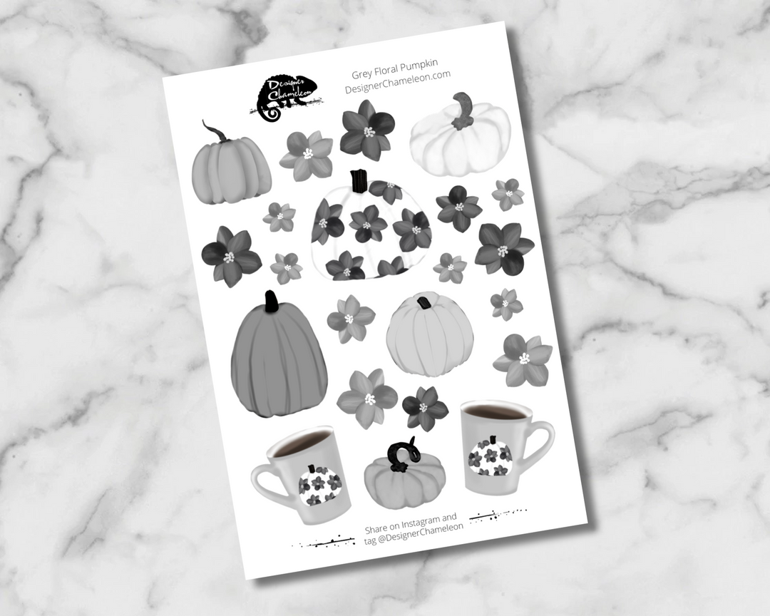 Grey Floral Pumpkin Sticker Set