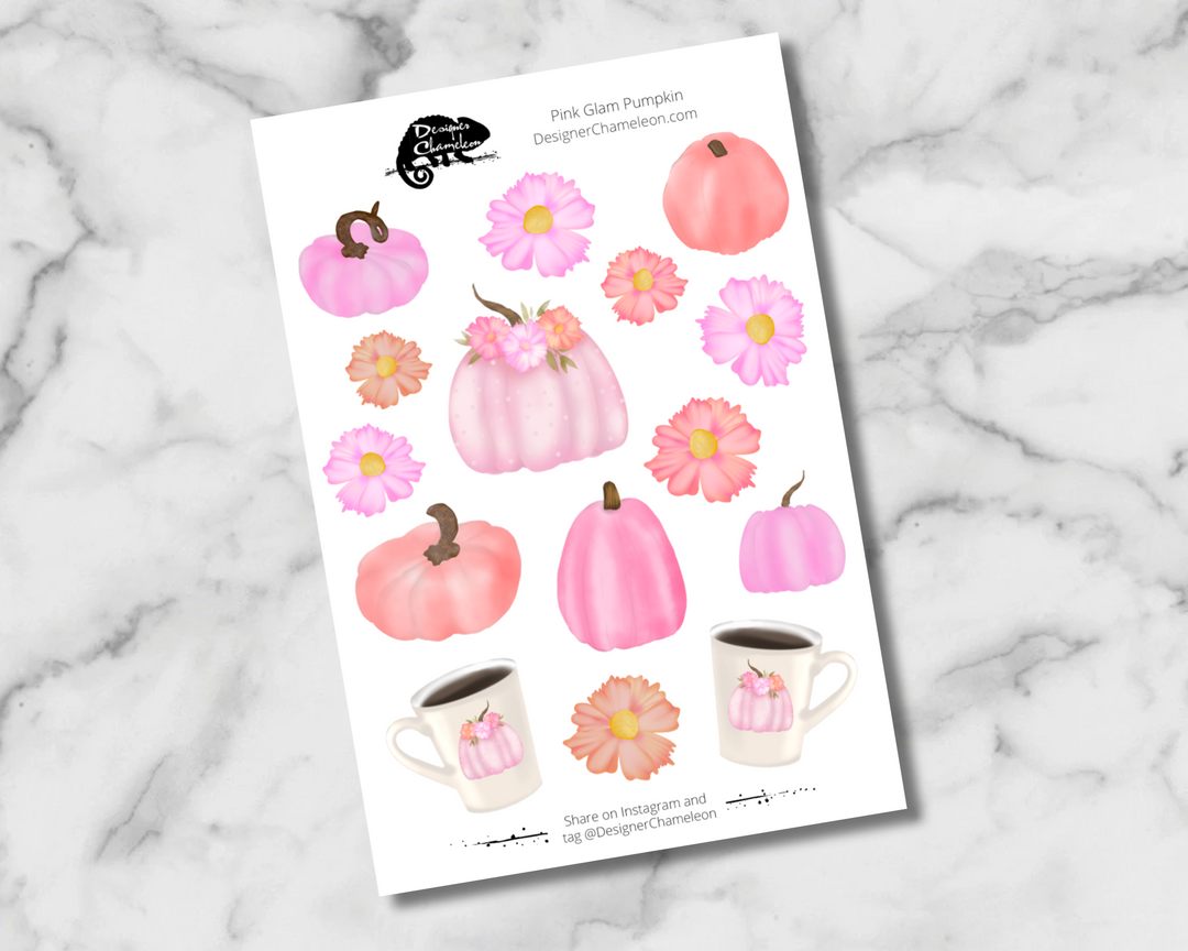 Pink Glam Pumpkin Sticker Set