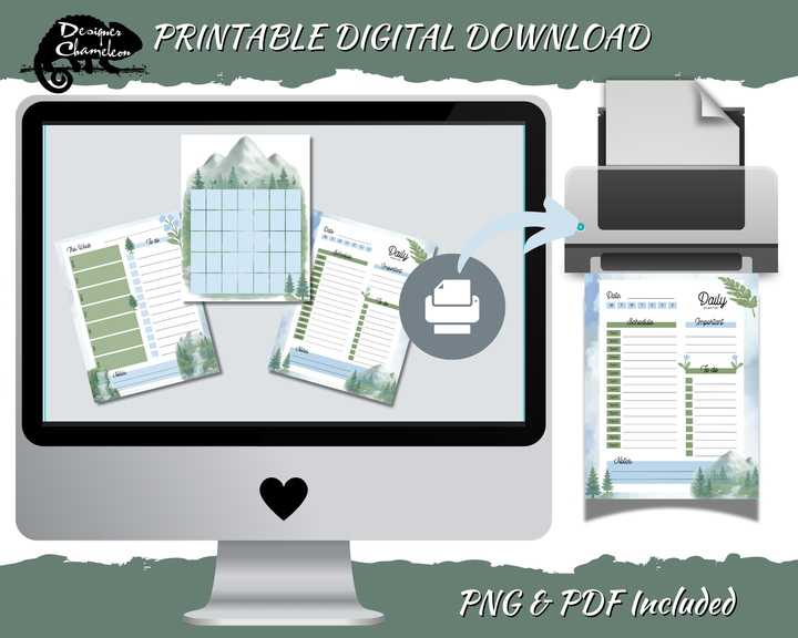DIGITAL Mountains and Waterfalls Planner Inserts