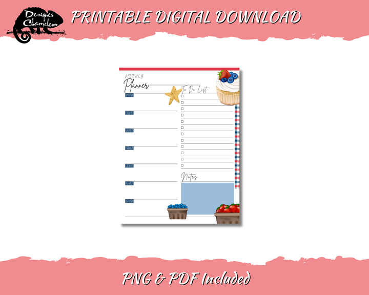 DIGITAL Red White and Blueberries Planner Inserts