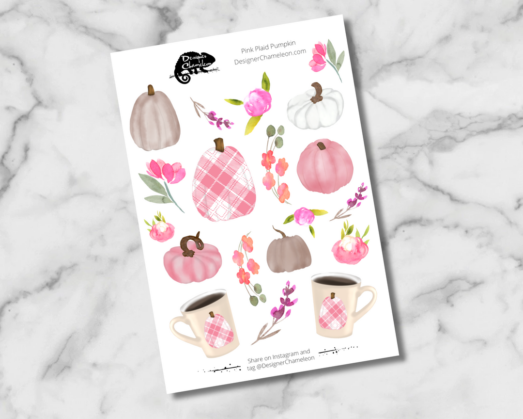 Pink Plaid Pumpkin Sticker Set