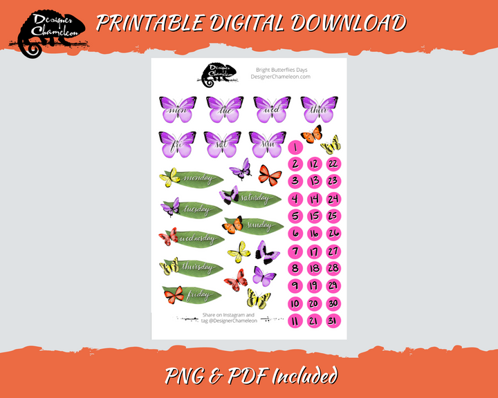 DIGITAL Bright Butterflies Collection Stickers