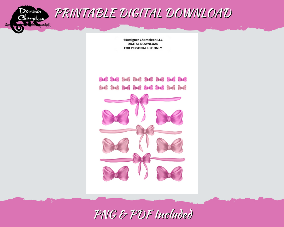 Pink Hair Ribbon Sticker DIGITAL Pink Ribbon Bow Sticker Set – Designer Chameleon