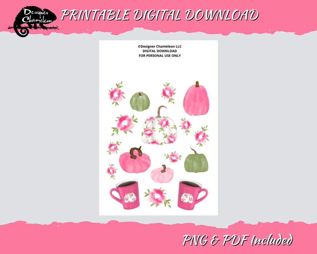 DIGITAL Pink Floral Pumpkin Set