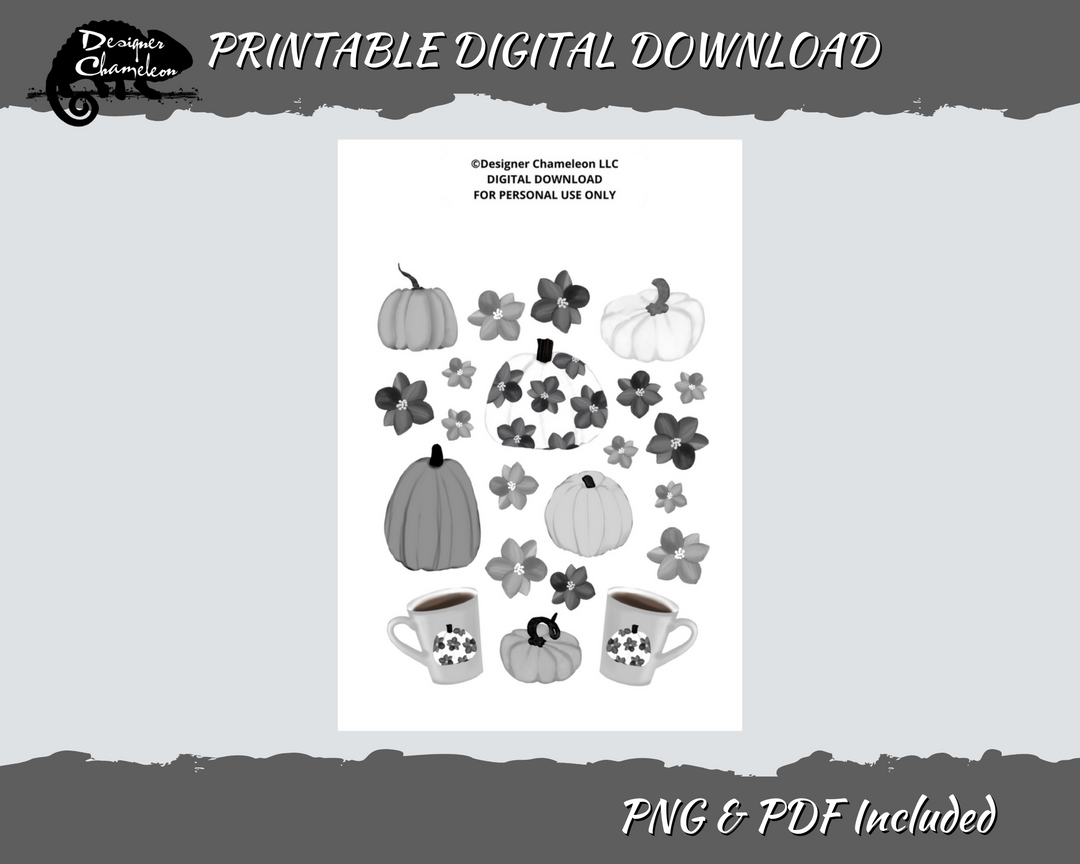 DIGITAL Grey Floral Pumpkin Set