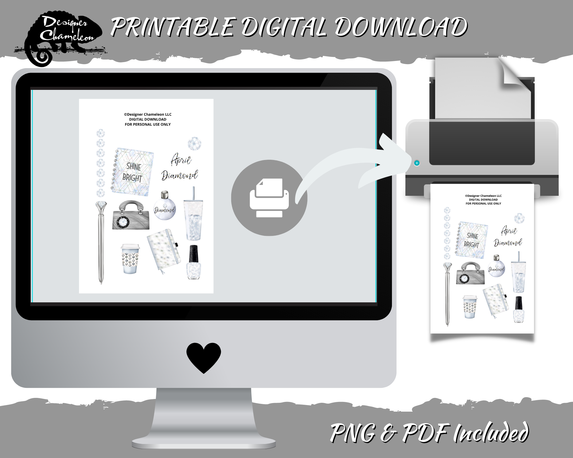 DIGITAL April Diamond Elements Stickers – Designer Chameleon