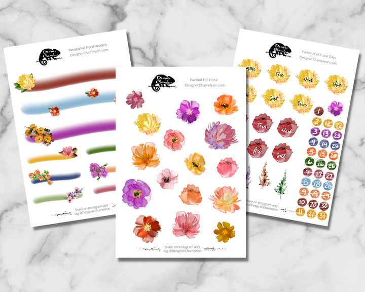 Painted Fall Floral Theme Sticker Collection