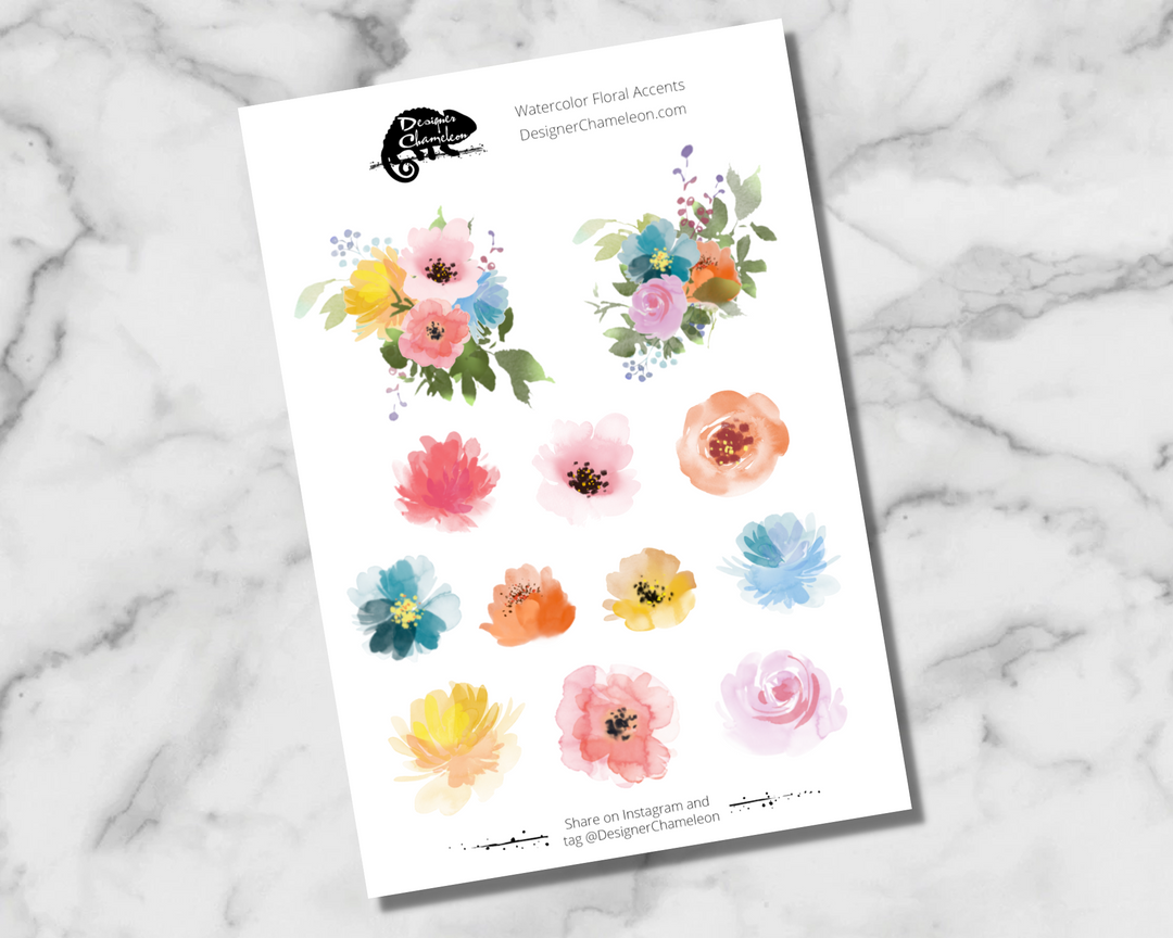 Watercolor Floral Accent Stickers