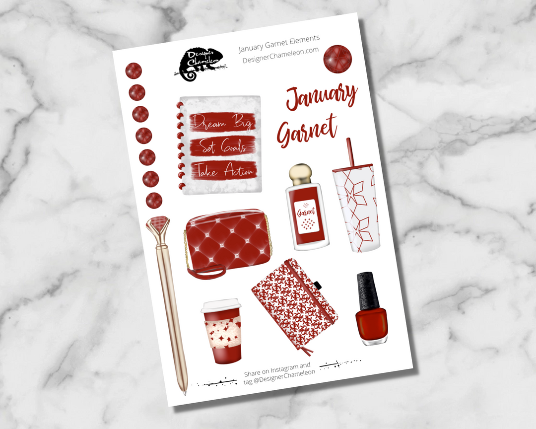 January Garnet Elements Accent Stickers
