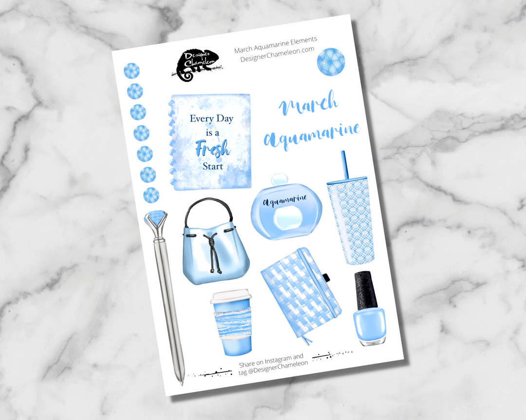 March Aquamarine Elements Accent Stickers