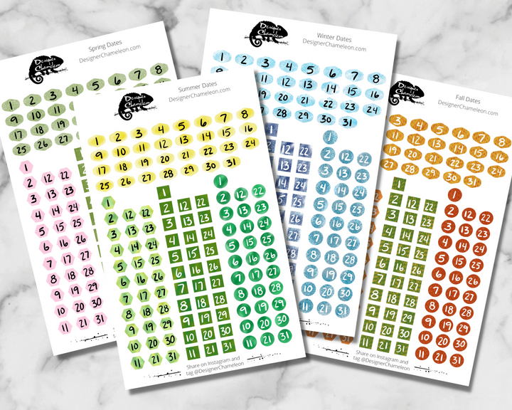Seasonal Date Number Planner Sticker Kit