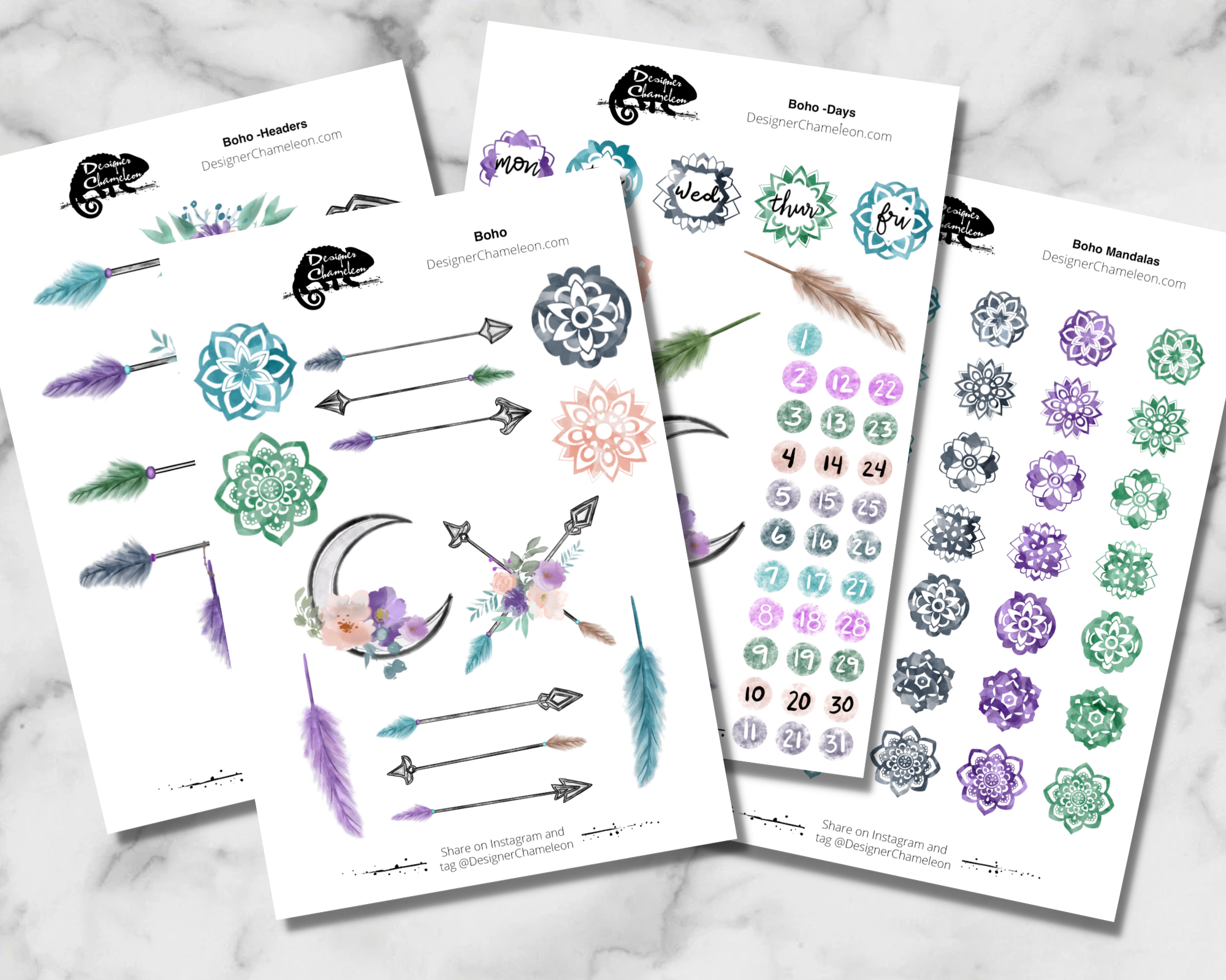 Boho Theme Sticker Kit – Designer Chameleon
